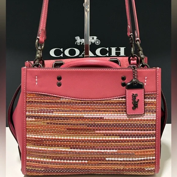 COACH Rogue 25 Upwoven Leather and Smooth Glovetanned Leather in Rouge/Multi - Picture 4 of 17